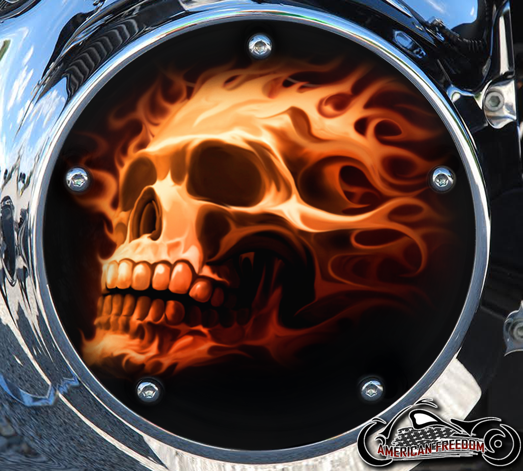 Custom Derby Cover - Flaming Skull